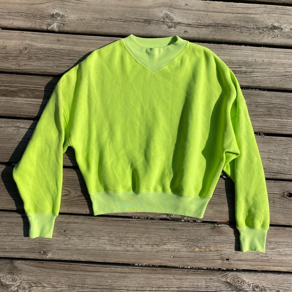 Aritzia Wilfred Free Bartlett Green Fleece Cropped Crewneck Sweatshirt| Size M